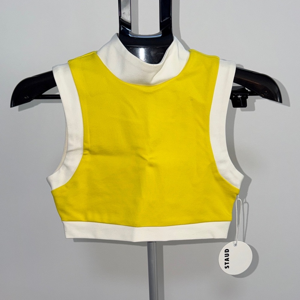 NWT STAUD Yellow and White Sleeveless Crop Top